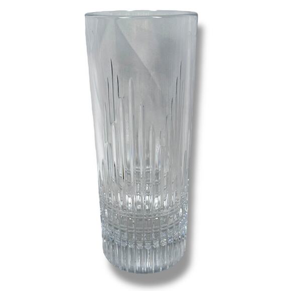 Faberge Crown Crystal Vase 10" Heavy Vertical Cylinder Clear Cut Crosshatch Rare - Picture 1 of 11